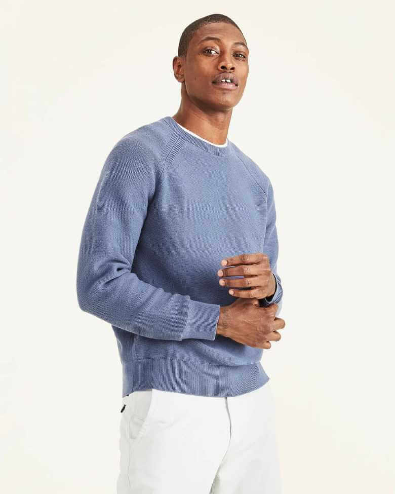 Men's Lightweight Knitwear Styles for Summer - Blue Crewneck Sweater